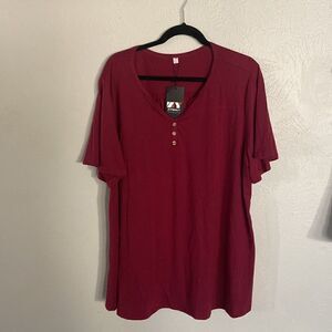 ZYFMAILY  Ruffle Short Sleeve Top Flowy Henley V Neck Tunic 3x burgundy color